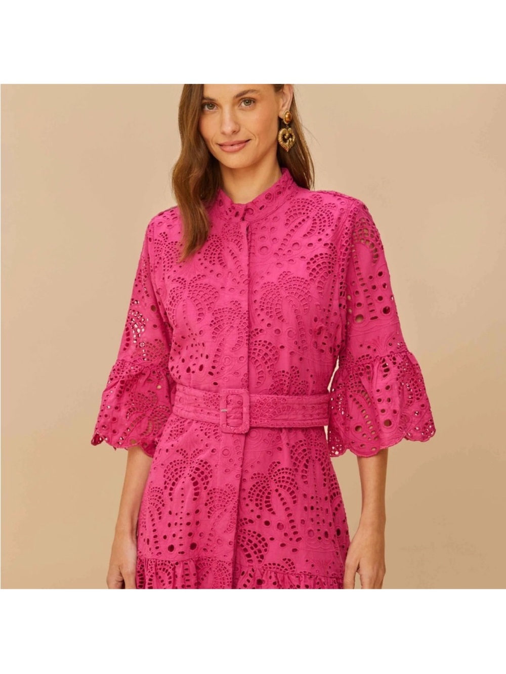 FARM Rio Hot Pink Eyelet Belted Mini Dress